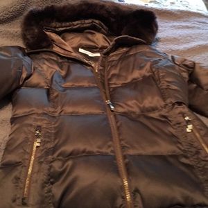 Calvin Klein brown fur hood coat S-waist length